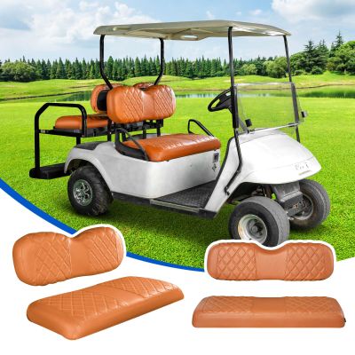 NOKINS 4PCS Golf Cart Diamond Seat Covers Kit, Front and Rear Seat Covers Fits EZGO Freedom TXT-T48 2014+ Standard Seat Cushion, Durable Breathable Vinyl (All Brown)