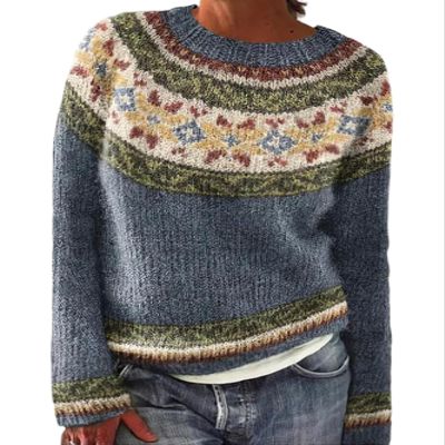 Cropped Ugly Sweaters for Women Vintage Print Crewneck Long Sleeve Knit Sweater Fall Fair Isle Sweater Pullover Boho Tops Winter 2024