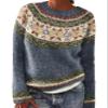 Cropped Ugly Sweaters for Women Vintage Print Crewneck Long Sleeve Knit Sweater Fall Fair Isle Sweater Pullover Boho Tops Winter 2024 view 1