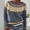 Cropped Ugly Sweaters for Women Vintage Print Crewneck Long Sleeve Knit Sweater Fall Fair Isle Sweater Pullover Boho Tops Winter 2024 view 2