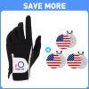 FINGER TEN Mens Golf Glove Left Hand Right Handed Golfer Rain Grip 1 Pack Golf Ball Marker with Hat Clip Markers Assorted Patterns Value Gift view 1
