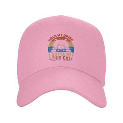 Hold My Drink I Got Pet This Cat Hat Classic Dad Trucker Hats Funny Baseball Caps Golf Unisex Pink