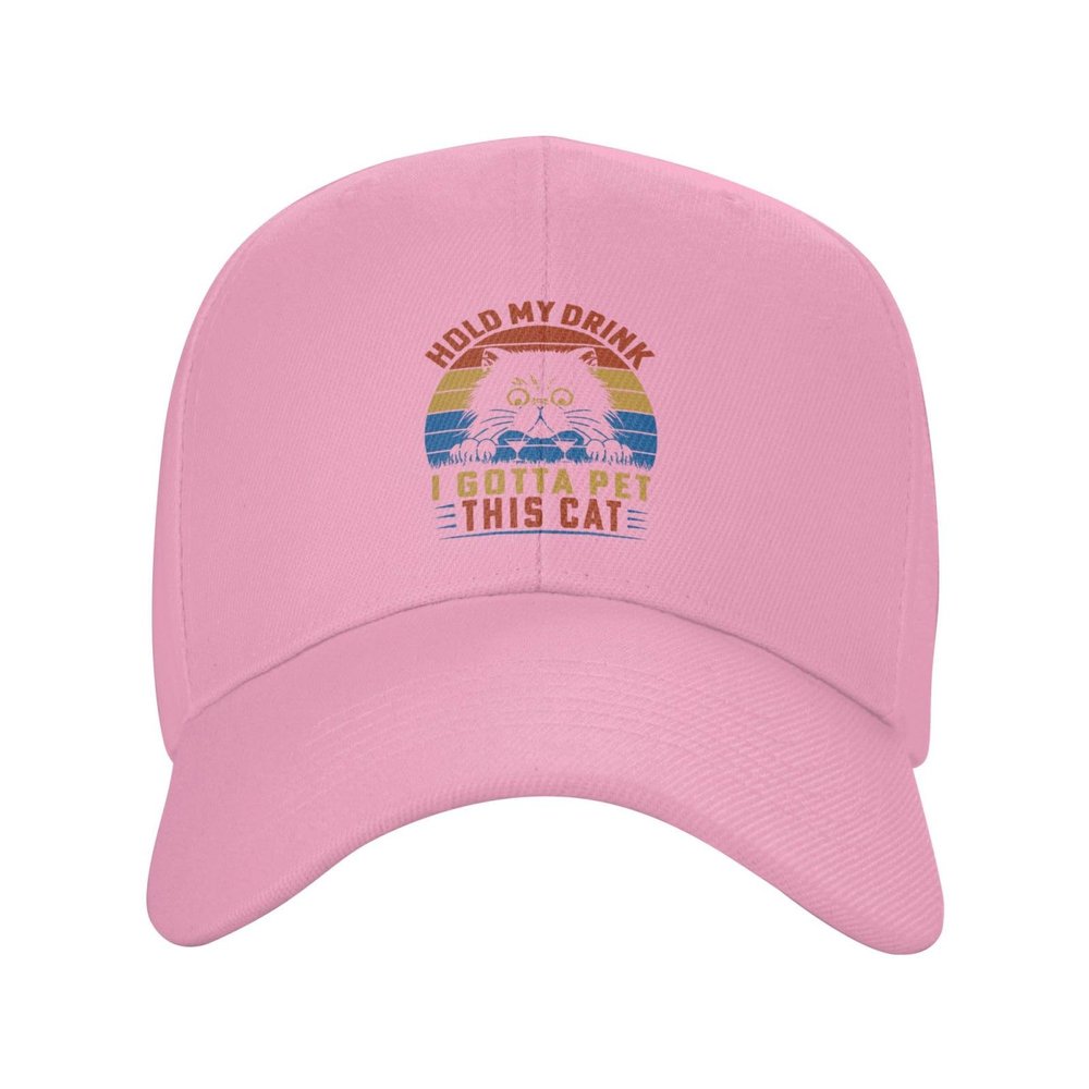 Hold My Drink I Got Pet This Cat Hat Classic Dad Trucker Hats Funny Baseball Caps Golf Unisex Pink