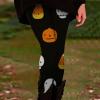Halloween Leggings for Women Plus Size High Waisted Goth Pumpkins Witch Skeleton Print Yoga Tights Womens Halloween Pants Costumes 2024 Workout Clothes for Women C-Black view 2
