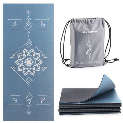 Avoalre Travel Yoga Mat Foldable | 6mm Thick Large Pilates Mat Print | Non-Slip High Density Floor Exercise Mats for Home Workout | Eco-Friendly Folding Fitness Mat for Women Men with Carrying Bag