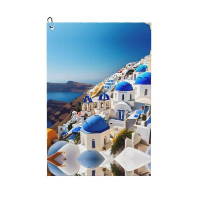 YQxwJL Santorini Greek Island sea View Print Funny Golf Towel,Premium Towel,Microfiber Waffle Pattern Towels,Golf Gift for Men