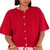 KMBANGI Women Knitted Cropped Blouse Short Sleeve Button Down Knit Shirt Crop Cardigan Y2k Open Front Pullover Tops(Dressy Red,S) view 1