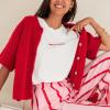 KMBANGI Women Knitted Cropped Blouse Short Sleeve Button Down Knit Shirt Crop Cardigan Y2k Open Front Pullover Tops(Dressy Red,S) view 4