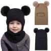 ENBAOHUI Baby Winter Hat Scarf 2 Packs Toddler Winter Hat Boys Girls Beanies for Kids Knit Warm Kids Beanie hat 1-6T Black&Khaki view 1