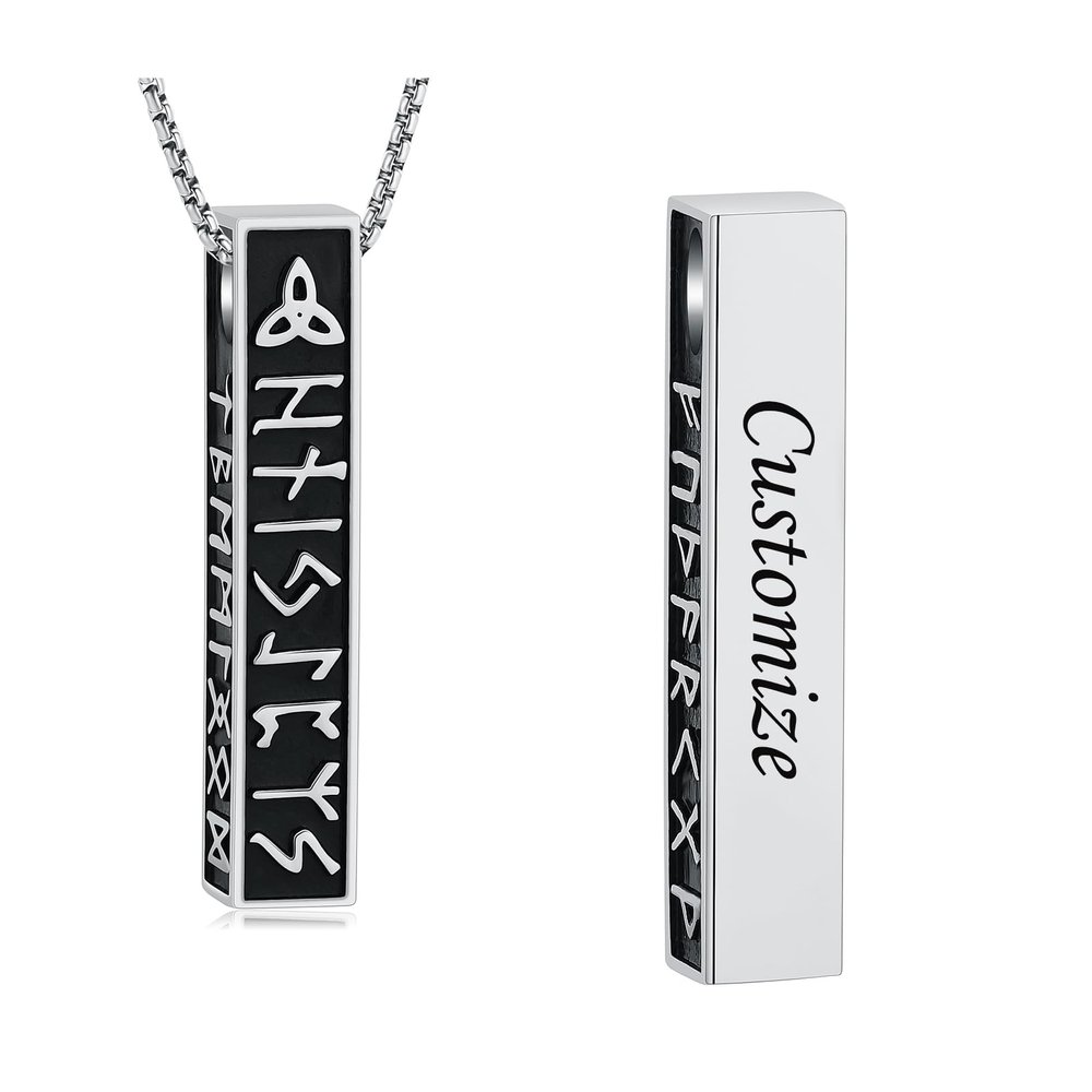 AIWENXI Fu Wen Tiao Cremation Jewelry for Ashes Vertical Bar Ashes Necklaces for Men Women Stainless Steel Keepsakes Memorial Human Pet Ashes Pendant Jewelry