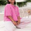 KMBANGI Women Knitted Cropped Blouse Short Sleeve Button Down Knit Shirt Crop Cardigan Y2k Open Front Pullover Tops(Dressy Rosy,M) view 3