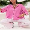 KMBANGI Women Knitted Cropped Blouse Short Sleeve Button Down Knit Shirt Crop Cardigan Y2k Open Front Pullover Tops(Dressy Rosy,M) view 4