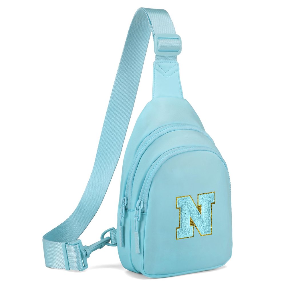 Viverte Small Initial Sling Bag Crossbody Fanny Pack for Girls Women Cute Chest Personalized Birthday Gifts for Her Trendy Preppy Stuff Cool Stuff for Teen Girls (Icing Blue-N)