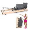 Foldable Pilates Reformer Machine, Oak Wood Home Equipment with Reformer Box & Jump Board, Adjustable Resistance, Home, Studio & Yoga Workouts, Easy to Move, Supports Up to 500 lbs (Ash Grey)