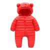Newborn Baby Puffer One-Piece Snowsuit Boy Girl Lightweight Fluffy Down Jacket Hooded Jumpsuit Bear (Red, 0-3 Months) view 1