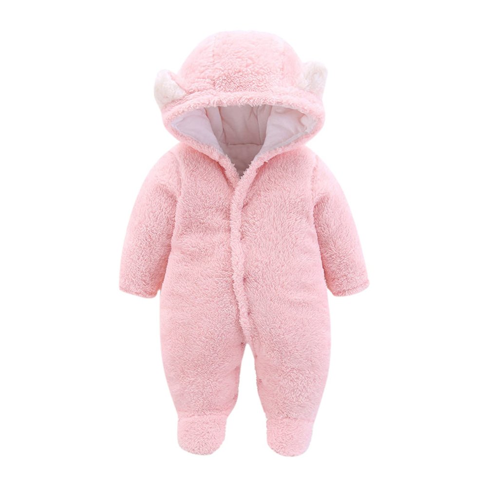 Baby Girls' Footed Jumpsuit Fluffy Fleece Hooded Romper Newborn Bear Snowsuit One-Piece Baby Boys' (Pink, 9-12 Months)
