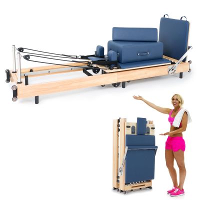 Pilates Reformer Machine,Oak Wood Home Pilates Equipment, Foldable Pilates Reformer with Reformer Box, Jump Board for Home Workouts and Body Exercises, Suits for Studio Gym Yoga