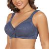 DotVol Women's Full Figure Front Closure Wirefree Jacquard Back Support Posture Bra(Grey Blue,36B) view 4