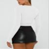 Vivitulip Womens Long Sleeve Shirts Basic Fall Ruched Slim Fitted Crop Tops Tight Athletic Blouse with Thumb Holes White view 2