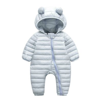 Newborn Baby Puffer One-Piece Snowsuit Boy Girl Lightweight Fluffy Down Jacket Hooded (Light Blue, 18-24 Months)