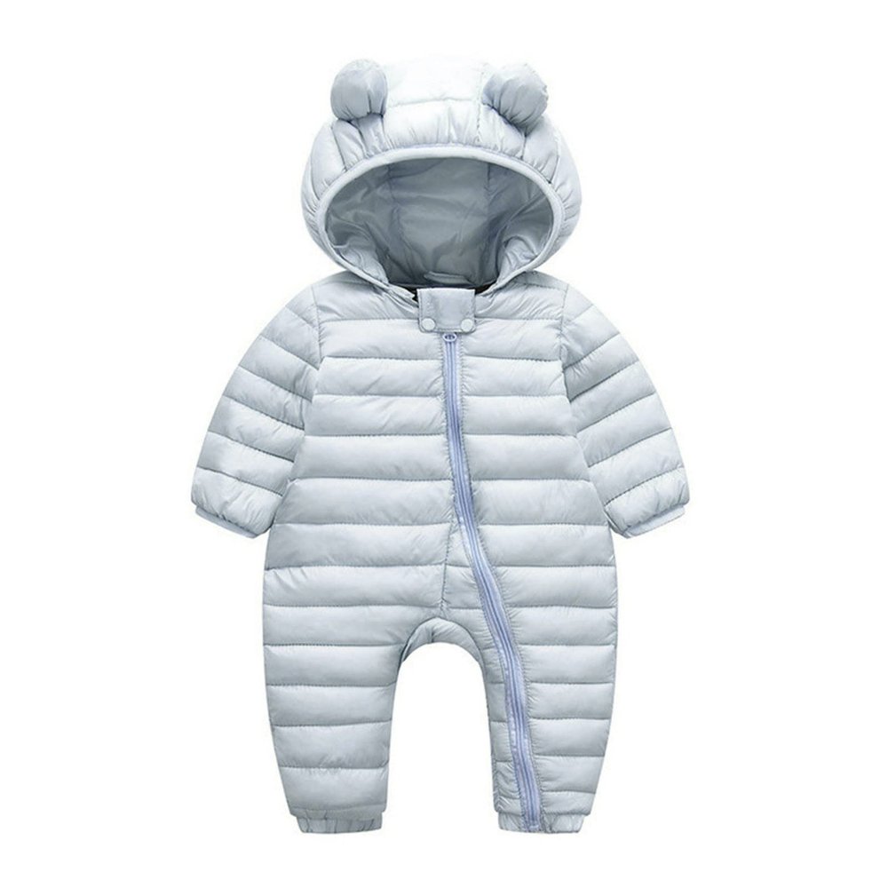 Newborn Baby Puffer One-Piece Snowsuit Boy Girl Lightweight Fluffy Down Jacket Hooded (Light Blue, 18-24 Months)