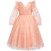 Baby Girl Wedding Flower Girl Dress Long Sleeve Glitters Ruffle Tulle Tutu Dress Birthday Dress Orange 5-6 Years view 1