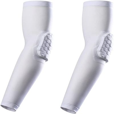 bouti1583 Elbow Pads, Basketball Shooter Sleeves, Collision Avoidance Hex Padded Elbow for Volleyball Football Baseball Cycling (White Small)