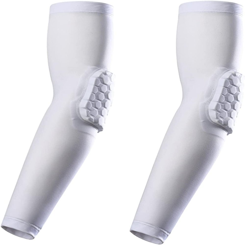 bouti1583 Elbow Pads, Basketball Shooter Sleeves, Collision Avoidance Hex Padded Elbow for Volleyball Football Baseball Cycling (White Small)