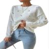 chouyatou Women's Ditsy Floral Embroidered Pullover Sweater Color Block Loose Fit Knit Jumper Tops (Large, White) view 2