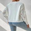 chouyatou Women's Ditsy Floral Embroidered Pullover Sweater Color Block Loose Fit Knit Jumper Tops (Large, White) view 3