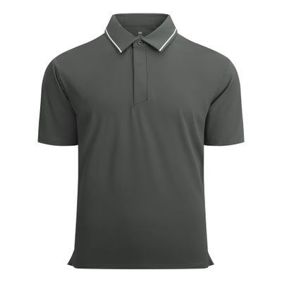 Alex Vando Mens Stain Resistant Polo Shirt Short Sleeve Soild Stretch Performance Work Polo Shirts for Men,Charcoal,L