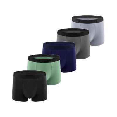 5PC Men's Boxer Briefs, Hip-Lifting & Body-Shaping Briefs, Sports Quick-Drying Breathable Silk Solid Short Briefs (US, Alpha, XX-Large, Regular, Regular, (5PC)-Black+Green+Blue+Dark Gray+Light Gray)