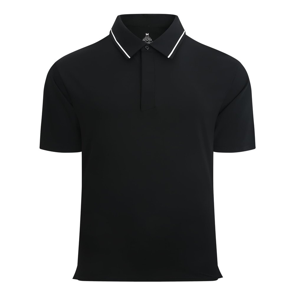 Alex Vando Mens Stain Resistant Polo Shirt Short Sleeve Soild Stretch Performance Work Polo Shirts for Men,Black,S