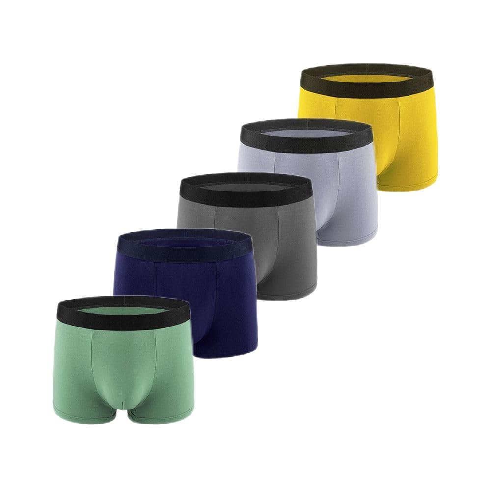 5PC Men's Boxer Briefs, Hip-Lifting & Body-Shaping Briefs, Sports Quick-Drying Breathable Silk Solid Short Briefs (US, Alpha, Small, Regular, Regular, (5PC)-Green+Blue+Dark Gray+Light Gray+Yellow)