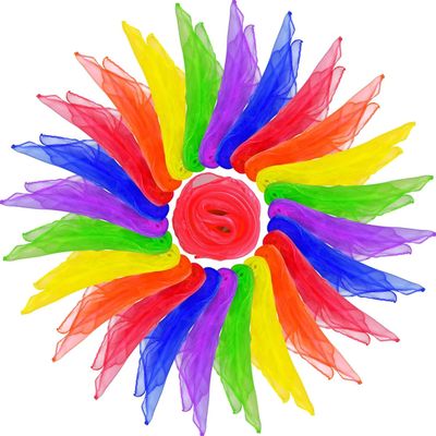 HKACSTHI Scarves for Kids Play Juggling Dance Scarves Toddler Sensory Toys Magic Trick Silk Scarf Play Silks for Toddlers Rainbow Scarf Dance Props for Music and Movement, 24 x 24 Inches (12 Pieces)