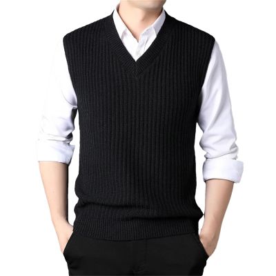 Men Solid Simple All-Match V-Neck Retro Soft Knitted Sleeveless Sweaters Sport Vest(Black,Medium)
