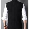 Men Solid Simple All-Match V-Neck Retro Soft Knitted Sleeveless Sweaters Sport Vest(Black,Medium) view 2