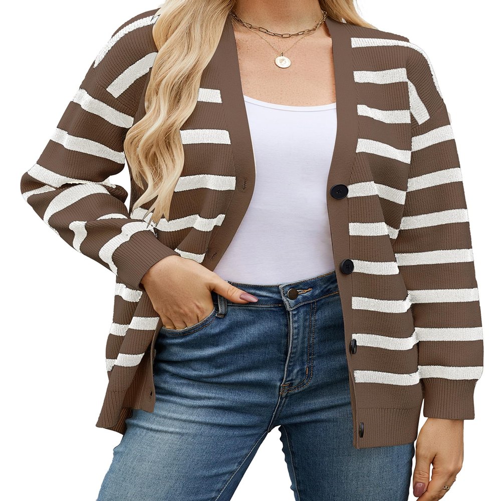 Bsubseach Striped Cropped Cardigan Sweater for Women Lightweight Jacket Trendy Fall Outfits Spring Clothes Sweatshirts