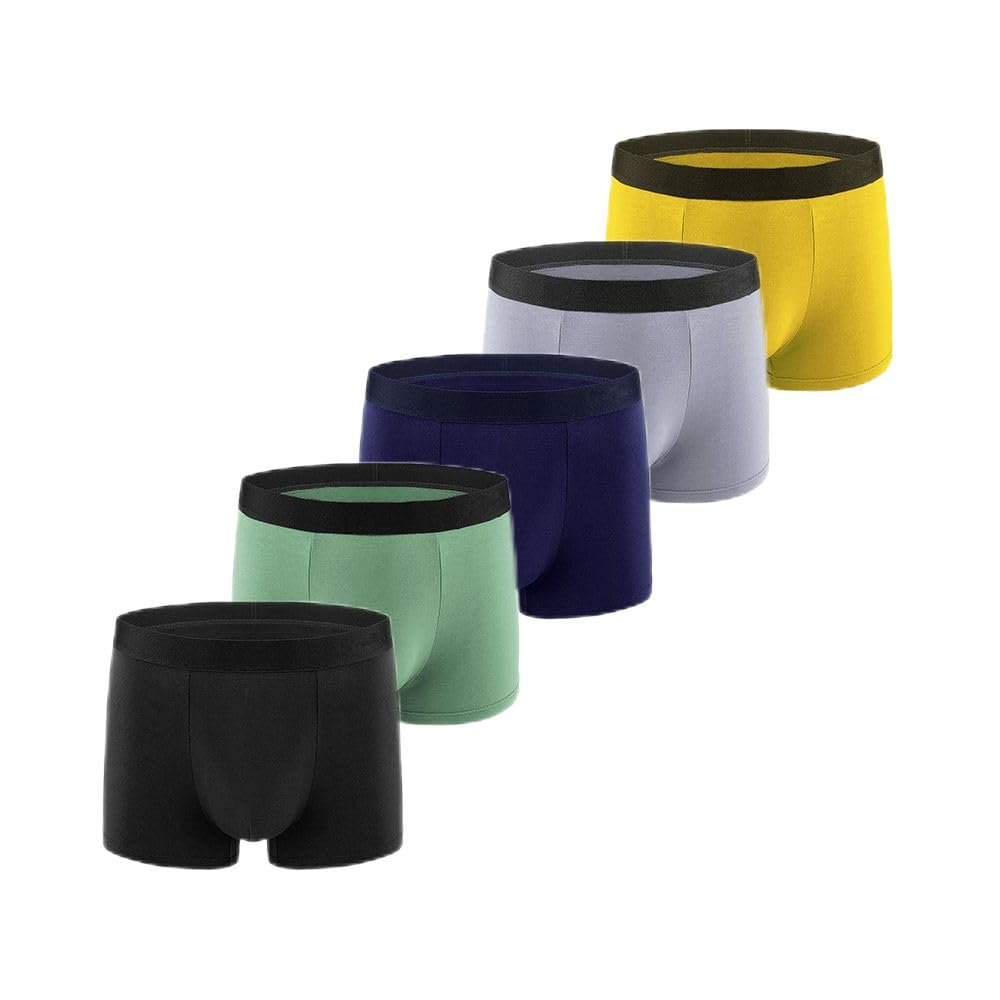 5PC Men's Boxer Briefs, Hip-Lifting & Body-Shaping Briefs, Sports Quick-Drying Breathable Silk Solid Short Briefs (US, Alpha, XX-Large, Regular, Regular, (5PC)-Black+Green+Blue+Light Gray+Yellow)