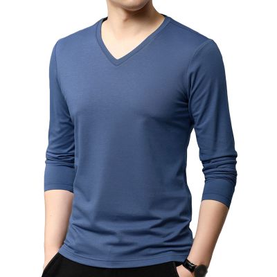 Men's Fashion Long Sleeve Shirts Soft Stretch V Neck Basic Cotton Tees Crew Neck Classic Casual Pullover T-Shirt (X-Large,Blue 1)
