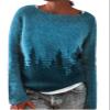 DMOYALA Women's Fair Isle Sweater Tree Blue Long Sleeve Boat Neck Lightweight Cropped Pullover Tops 2024 Fall Fashion Vintage Casual Fit Knitted Sweater Tops for Winter Christmas view 1