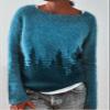 DMOYALA Women's Fair Isle Sweater Tree Blue Long Sleeve Boat Neck Lightweight Cropped Pullover Tops 2024 Fall Fashion Vintage Casual Fit Knitted Sweater Tops for Winter Christmas view 2