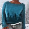 DMOYALA Women's Fair Isle Sweater Tree Blue Long Sleeve Boat Neck Lightweight Cropped Pullover Tops 2024 Fall Fashion Vintage Casual Fit Knitted Sweater Tops for Winter Christmas view 4
