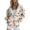 Bengbobar Women's Trendy Floral Printing Hoodie Jacket Zip Up Long Sleeve Sweatshirts Fall Coats for Women 2024 With Pockets,12-Beige,4XL view 1