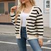 Bsubseach Striped Cropped Cardigan Sweater for Women Lightweight Jacket Trendy Fall Outfits Spring Clothes Sweatshirts view 2