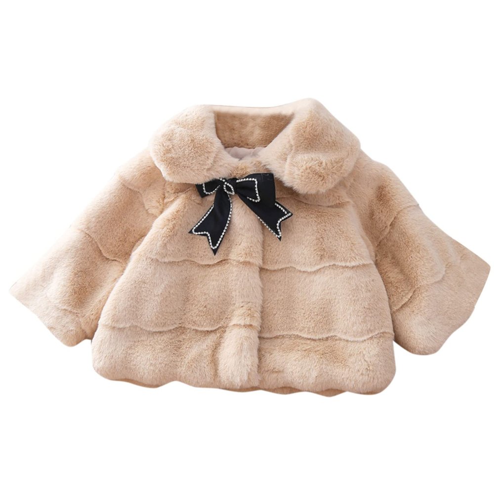 Baby Girl Winter Faux Fur Coat Fuzzy Cute Warm Cape Jacket Cloak Overcoat Thick Outwear Furry (Khaki, 3-4 Years)