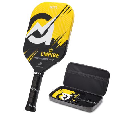 A11N Empire Edgeless Pickleball Paddle  Carbon Fiber Paddle with Longer Handle Design for Double-Handed Backhand & SuperGrit Surface Texture Technology, PowerMax  Elongated Shape, Yellow