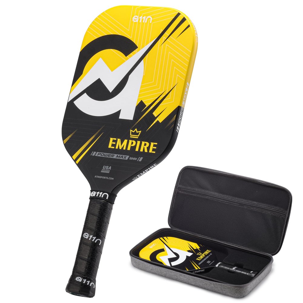 A11N Empire Edgeless Pickleball Paddle Carbon Fiber Paddle with Longer Handle Design for Double-Handed Backhand & SuperGrit Surface Texture Technology, PowerMax Elongated Shape, Yellow