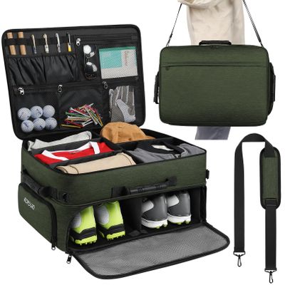 Kopduki Golf Trunk Organizer Storage with Separate Compartment for 2 Pair Shoes Up to US Mens 15, Golf Car Locker Organizer for Balls, Tees, Clothes, Gloves, Accessories