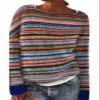 DMOYALA Women's Fair Isle Sweater Striped Rainbow Long Sleeve Boat Neck Lightweight Cropped Pullover Tops 2024 Fall Fashion Vintage Casual Fit Knitted Sweater Tops for Winter Christmas 2XL view 1